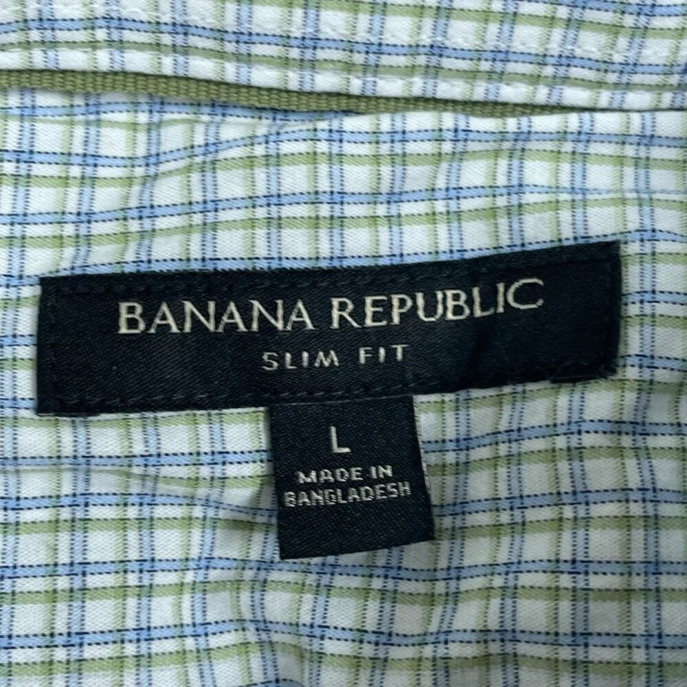 Banana Republic Slim Fit Plaid Button-Down Shirt Size L Cotton Blend a1024